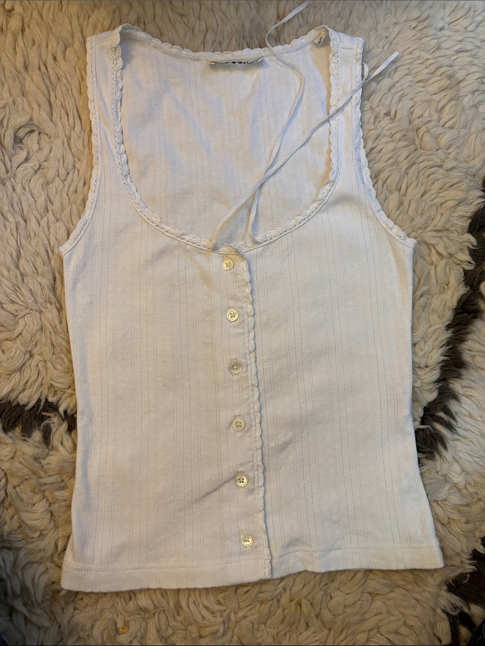 Doen White Button-Front Ribbed Tank Top - Picture 14 of 14